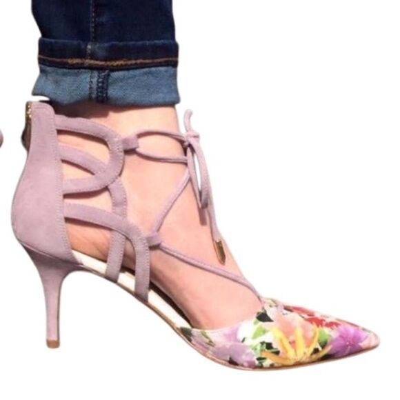 Marc Fisher TRUTHE Colorful Floral Pointed Toe Faux Lavender Suede Zip Back Heel - Picture 2 of 16